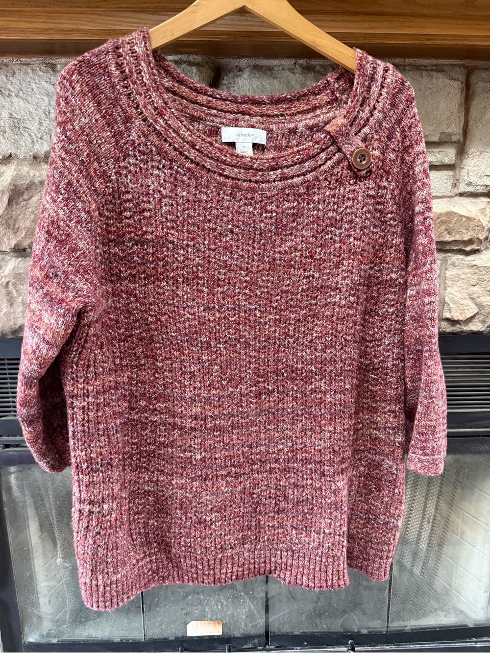 CJ Banks Marled Burgundy Crewneck Sweater